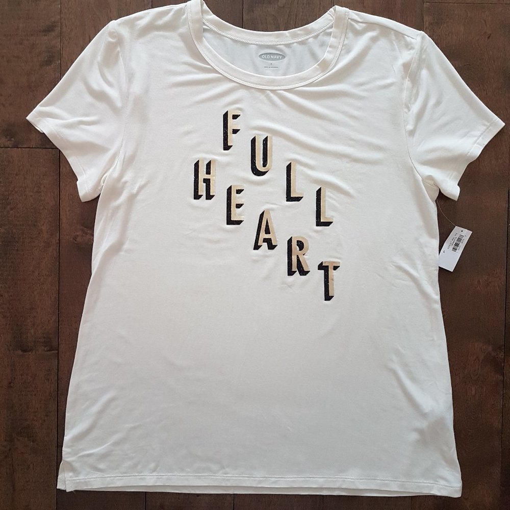 Old Navy Women's Ivory 'FULL HEART' Top, L - NWT